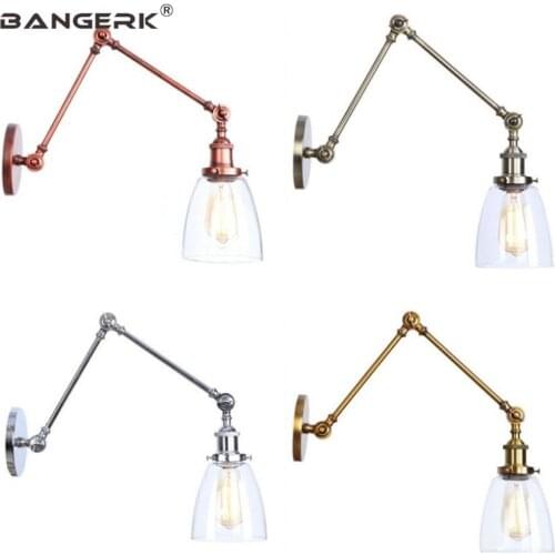 Antique Adjustable Swing Wall Light LED Sconces Edison Loft Retro Long Arm Wall Lamp Decor Home Lighting Iron Glass Fixtures