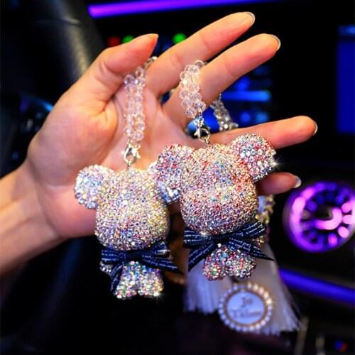 Goddness Full Diamond Violent Bear Car Rearview Mirror Pendant Car Interior Ornaments Fashion Women