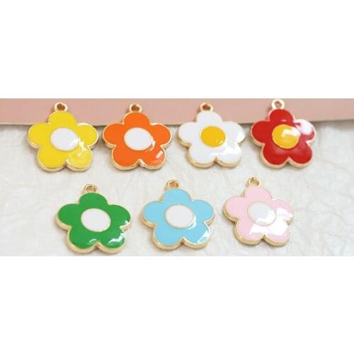 Zinc Alloy Enamel Flowers Charms Pendant 10pcs/lot For DIY Fashion Pendant Earrings Jewelry Making Accessories