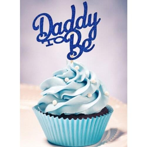 BLUE glitter DADDY TO BE cupcake Toppers baby shower birthday party cake decorations food picks