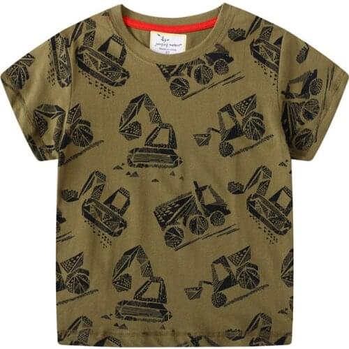 Jumping meters New Arrival Cartoon Forklifts Boys Girls T shirts for Summer Kids Cotton Tees Fashion Children Clothes Boys Top