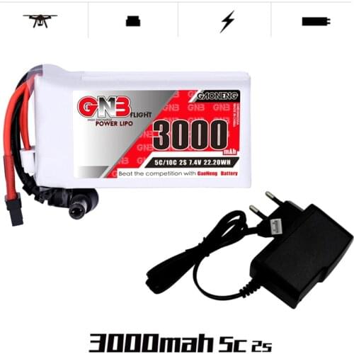 Gaoneng 2S 7.4V 3000MAH 5C/10C Lipo Battery for Fatshark Glasses Dominator Skyzone Aomway FPV Goggles RC Drone and Charger