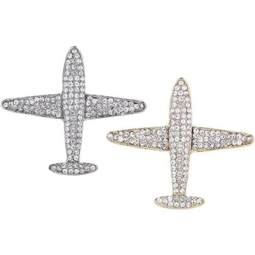 Men Airplane Shape Brooch Collar Tie Pin Corsage Party Crystal Rhinestion Badge