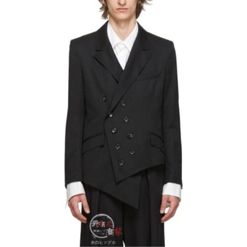 Spring and Autumn Men Suits Coats New Asymmetrical Hem Suit Loose Double-Breasted Long Sleeve Jacket Male Personality Blazers