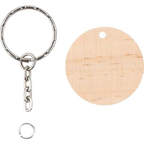 Unfinished Wooden Hanging Tags Round Wood Circles Pendants with 80 Blank Keychain 80 Open Rings for DIY Crafts Ornaments 066C