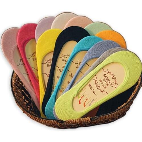 5 Pair/ Lot Fashion Women Summer Sock Slippers Thin Shallow 10 Color Sexy Mouth Invisible Bamboo Fiber Socks Women Free Shipping