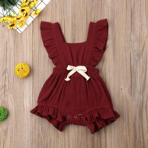 Newborn Baby Girl Ruffle Solid Romper Summer Sleeveless Cute Girls Bow Knot Casual Jumpsuit Infant Children Gift Baby Clothing