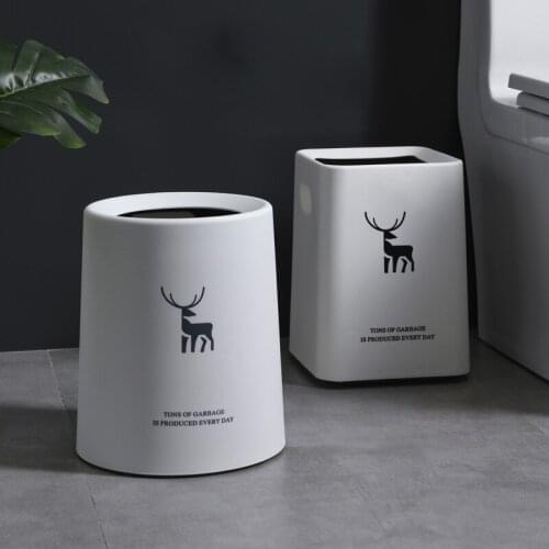 Plastic Trash Can Deer Pattern Office Bathroom Kitchen Trash Bin Living Room Bedroom Waste Bin Without Lid European Style