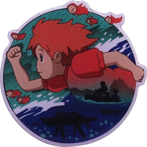 Swimming Ponyo with her sisters badge Kawaii gold fish princess anime friends fandom art collection