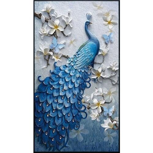Simple Blue Peacock Animal Cross Stitch Kits Crafts Needlework 14CT Unprinted For Embroidered Handmade Art Wall Home Decor