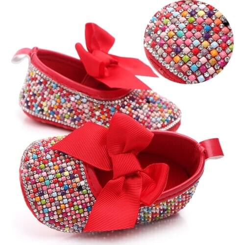 Luxury Diamond Bling Shoes Baby Girl First Walkers Bow-tie Noble Toddler Shoes Wholesale Welcomed