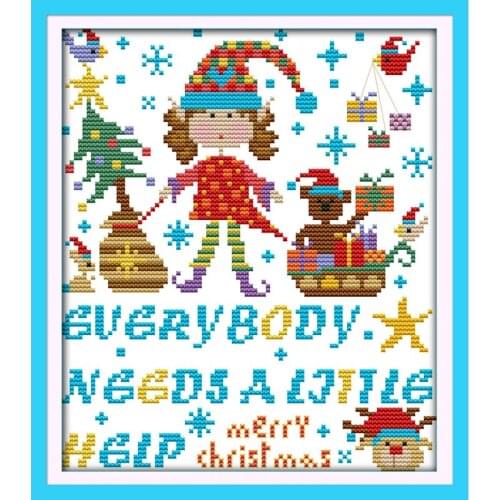 Merry Christmas Girl Chinese Cross Stitch Kits Ecological Cotton Stamped Diamond Painting 11CT DIY Wedding Decoration For Home