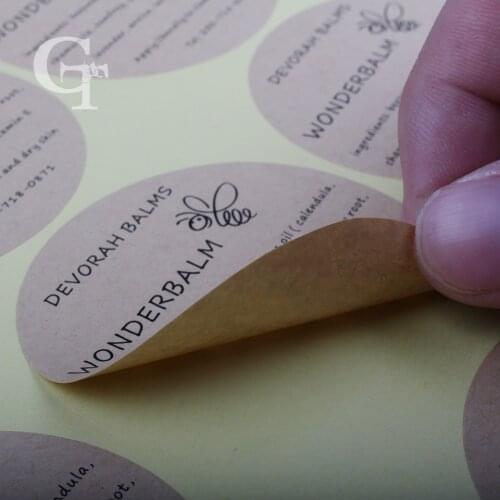 Custom logo brand name printing Brown Kraft paper self adhesive sticker/stickers, shipping seal stickers