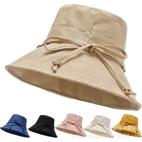 Women Fisherman Hat Big Bowknot Wide-brim Floppy Disk Summer Ladies Hat Beach Panama Bucket Hat Sun Visor Female Hat