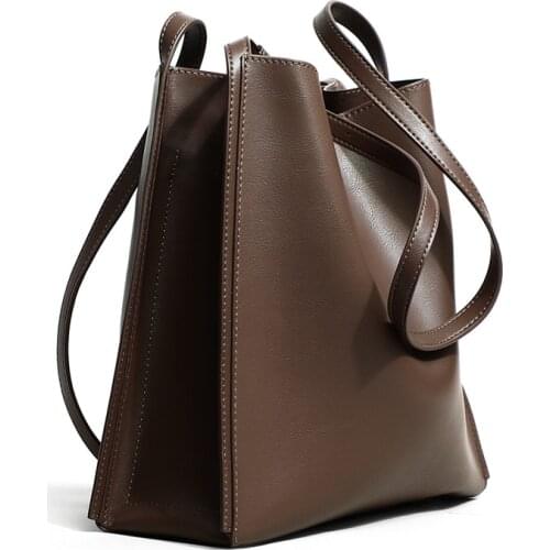 2021 Supreme Bucket Bag Genuine Cow Leather Tote Women Bags Brand Design High Capacity Brand Design Fashion Shoulder New Trend