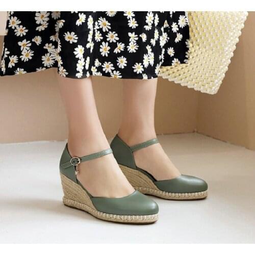 ZawsThia 2021 Mint Green Milky White Round Toe Platform Wedges High Heels Womans Pumps Female Summer Shoes Pumps Women Sandals