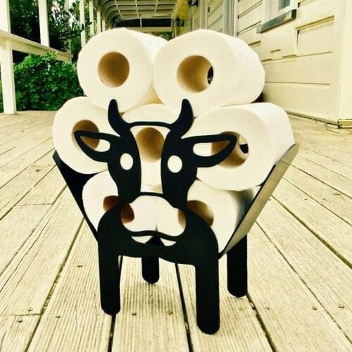 Black Cow Toilet Roll Paper Holder Free-Standing Bathroom Tissue Storage Gift