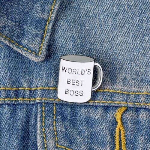 WORLDS BEST BOSS Coffee Cup Alloy Brooch Enamel Pins Metal Broches for Men Women Badge Pines Metalicos Brosche Accessories