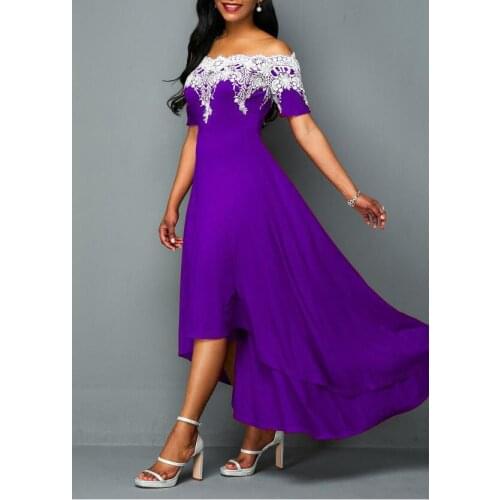 Women 2021 Autumn Fashion Sexy Slash Neck Lace Patchwork Asymmetrical Party Dress Vintage High Waist Size 5xl Elegant Dress