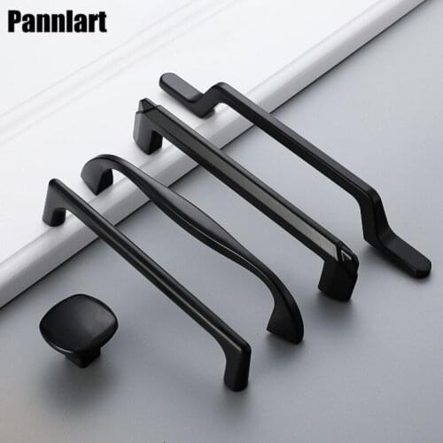 Pannlart 1 Pc Black Furniture Handles Aluminum Alloy Cabinet Pulls Wardrobe Handles Kitchen Furniture Drawers Knob Hardware