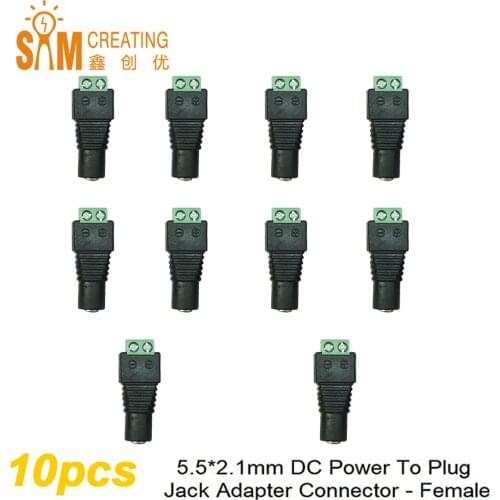 10Pcs Female Terminals DC 5.5 2.1 Power Jack Connector Adapter For 5630 5050 3528 Single Color LED Strip Light