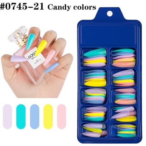 100pcs/box Stiletto False Nail Tips Candy Color ABS Full Cover DIY Acrylic Artificial Fake Nails Nagels Salon Manicure 10 Sizes