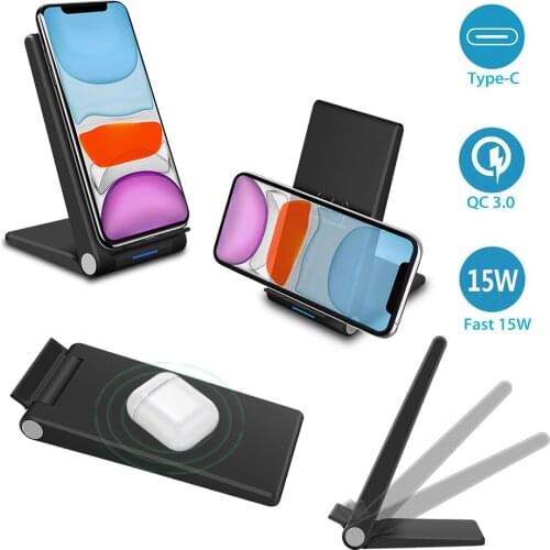 15W Folding Car Wireless Charger for IPhone Huawei Xiaomi Mobile Phone Vertical Wireless Charging Stand