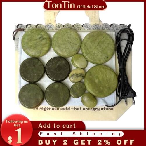 16pcs/set Natural Energy massage stone set hot spa rock green jade stone 16pcs with heater bag