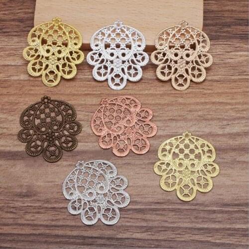20pcs 36x41mm Vintage Flowers Spacer Filigree Flower Charms Pendant For Diy Jewelry Making Charms Findings Accessories