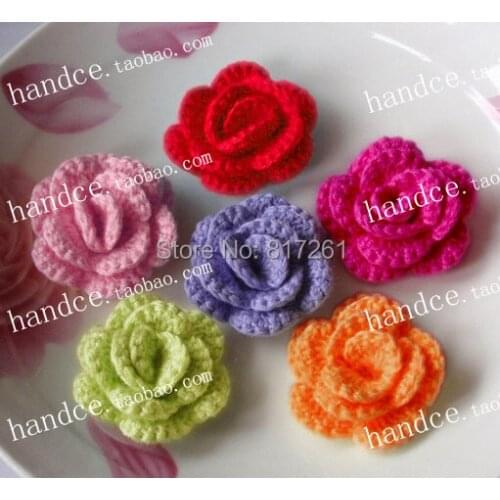 2018 fashion 8 pic/lot crochet lace flowers for Christmas cotton knitted rose decoration garment patched DIY material applique