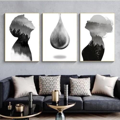 Canvas Painting Abstract Wall Art Canvas Print Landscape Man Woman Forest Nordic Poster Black White Wall Picture Home Decorative