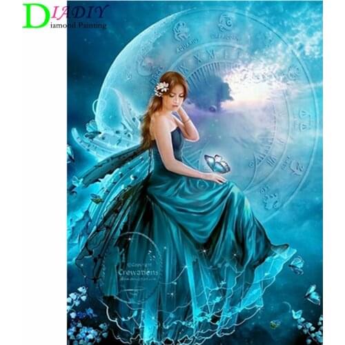 5D DIY Diamond Painting Cross Stitch Diamond Embroidery Fantasy Moon Girl Needlework Round Home deco Christmas Diamond Mosaic