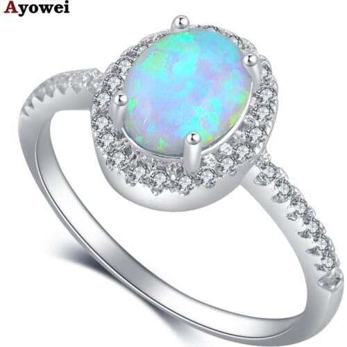 Ayowei White ring style design White fire Opal silver color Stamped Zircon Rings fashion jewelry USA size #6 #7 #8 #9#10 OR898A