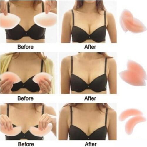 Beige Silicone Bikini Swimsuit Bra Invisible Inserts Breast Pads Push Up Bra Insert Breast Enhancer Inserts for Dress Women Sexy