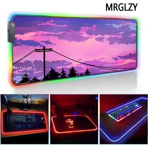 MRGLZY Hot Sale Pink Sunset LED Light RGB Large Mouse Pad XXL Genshin Impact DeskMat Gaming Accessories for PC Laptop Keyboard