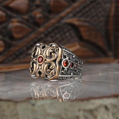 Zircon Traditional Turkish 925 Sterling Silver Mens Handmade Signet Rings Jewelry Gift From Turkey for Women Men