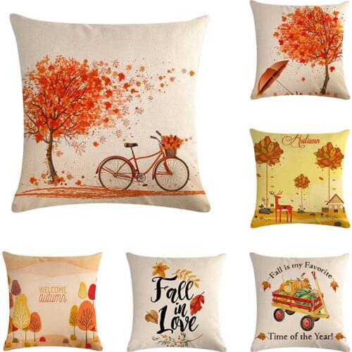 Maple Leaf bicycle in autumn print Cushion Cover Linen Throw Pillow Car Home Decoration Decorative Pillowcase T384