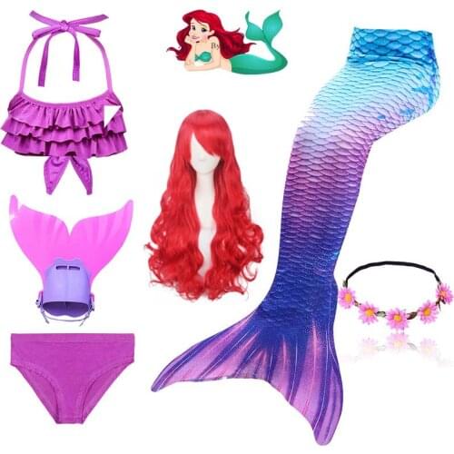 New Kids Children Mermaid wig Little Mermaid Tails With Monofin for Swimming Cosplay Costume Girls Bathing Suit Swimsuit Monofin