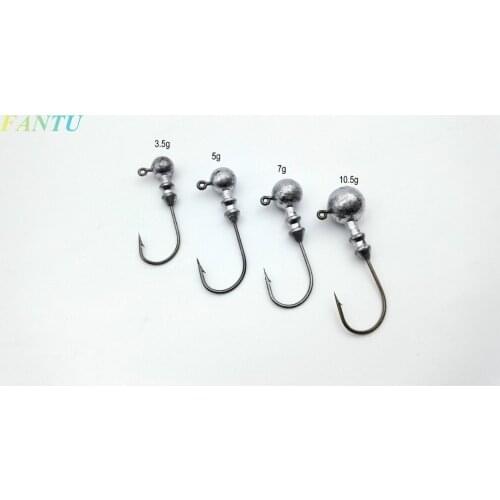 FANTU Lead Ball Jig Head Hook Fishing lure jig Head Soft Lure Worm Hook Unpainted Round Jig Head Lure 10PCS/lot