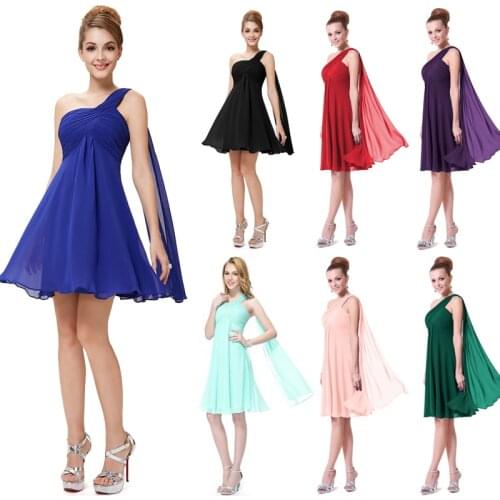 Cocktail Dresses One Shoulder Ruffles Padded Chiffon Short Vestido De Festa Curto Coctel 2015 Luxury Blue Black