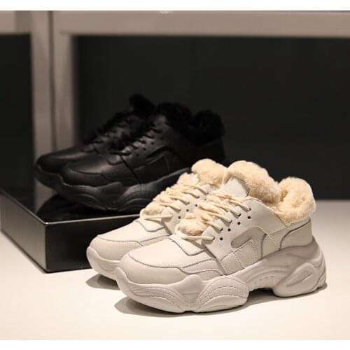 Daddy Shoes Platform Sneakers Women Leather Casual Shoes Women Winter Chunky Sneakers Fashion Sapato Feminino Warm Ladies Shoes