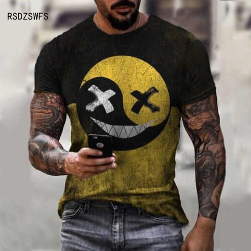 Summer Hot Selling Casual Street Fashion T-Shirt Mens Short-Sleeved 2021 Fashion T-Shirt Smiley Face 3D Printing T-Shirt