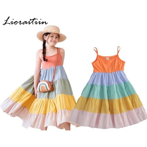 Lioraitiin 2-7years Toddler Baby Girl Fashion Summer Dress Sleeveless Princess Dress Loose Fit Rainbow Color Patchwork Dress