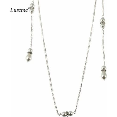 Lureme Fashion Simulated Pearl Boby Chain Pendent Long Back Necklace for Women Beach Bikini Jewelry (nl005536)