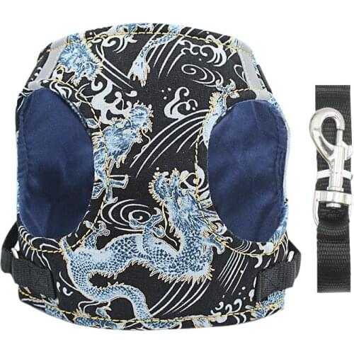 Dragon pattern Pet Chest Strap Dog Harness and Leash Set Reflective Harnesses for Small Medium Dog Pug Chihuahua Bulldog