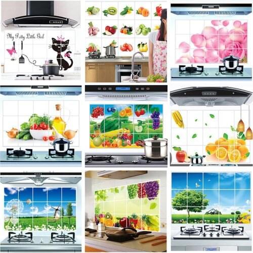 Kitchen Stickers Home Decoration PVC Self Adhesive Waterproof Oilproof Wall Sticker Fruit Vegetables Kitchen Stove Cabinet Decal