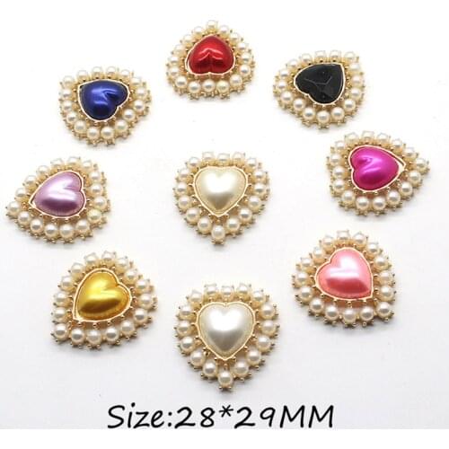 NEW 10pcs/lot 28x29mm Heart-shaped Pearl Rhinestone Button/Artificial Crystal Metal Buttons Wedding decoration