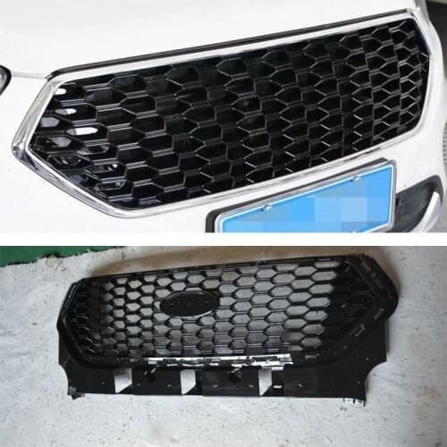 Front Bumper Upper Racing Grille Trims Glossy Black For Escape Kuga 2015 2016 2017 2018 2019 Honeycomb Mesh Grill Modify Grid