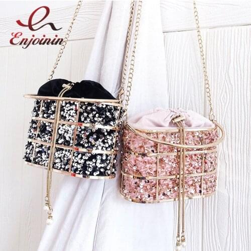 Luxury Sequined Evening Clutch Bag Women Purse and Handbags 2020 Diamond Metal Handle Basket Bag Ladies Shoulder Chain Bag