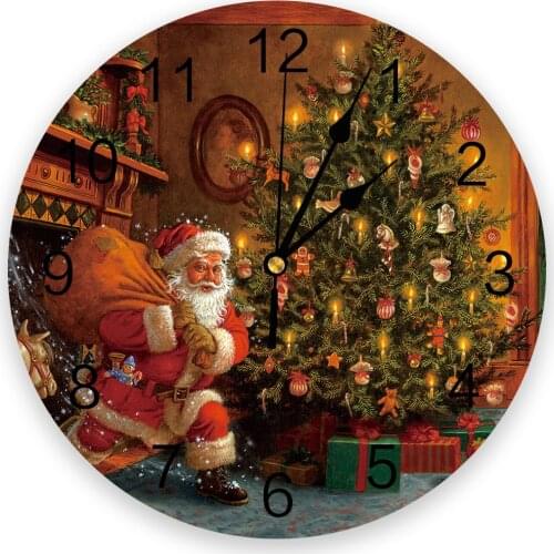 Christmas Santa Giving Gifts Round Wall Clock Creative Home Decor Living Room Quartz Needle Wall Clocks Hanging Watch